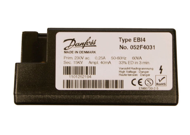 Трансф. поджига DANFOSS EBI4 052F4031 Prim. 230В/0.25A/50Гц, Sec. 15кВ/40мА (WSO 4-12) арт. 5020057 (3-18-0600) в Санкт-Петербурге Трансф. поджига DANFOSS EBI4 052F4031 Prim. 230В/0.25A/50Гц, Sec. 15кВ/40мА (WSO 4-12) арт. 5020057 (3-18-0600) в Санкт-Петербурге