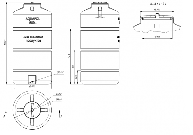 Бак вертикальный для воды AQUAPOL OВ-800 Бак вертикальный для воды AQUAPOL OВ-800