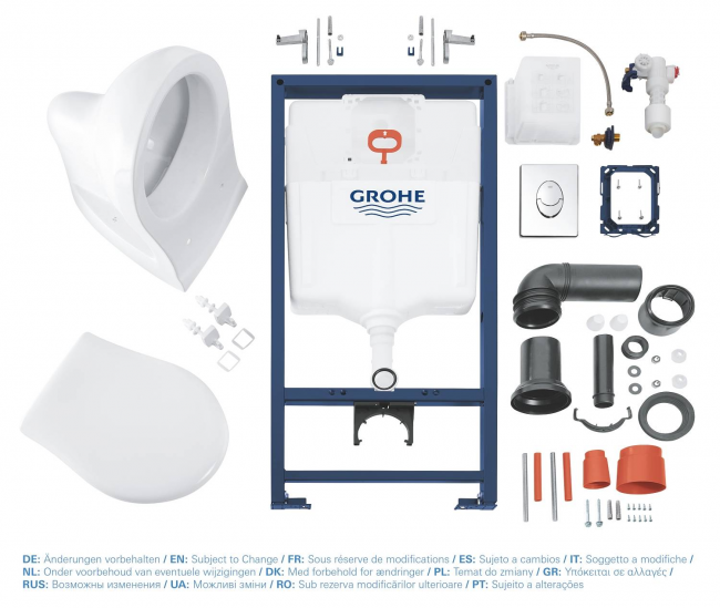 Система инсталляции, GROHE Solido Perfect, набор 4 в 1 с подвесным унитазом и панелью смыва Skate Air Система инсталляции, GROHE Solido Perfect, набор 4 в 1 с подвесным унитазом и панелью смыва Skate Air