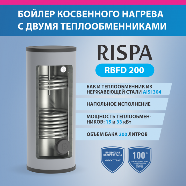 Бойлер косвенного нагрева RISPA RBFD 200 напольный Бойлер косвенного нагрева RISPA RBFD 200 напольный