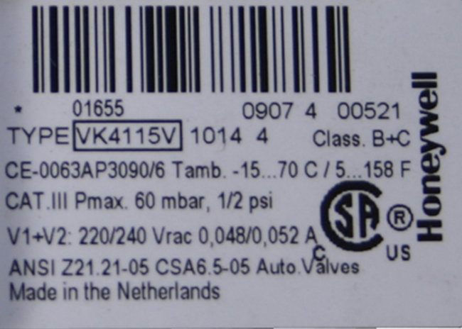 Газовый клапан VK4115V1014B, BG2000 S/SV/M/MV 25-100 арт. 537D4009 (3-01-1550X) в Санкт-Петербурге