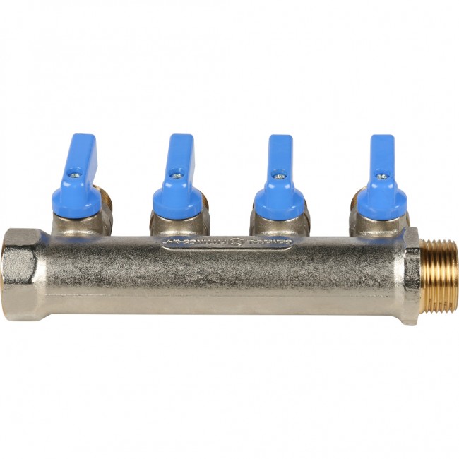 Коллектор 4 отвода с шаровыми кранами STOUT 3/4" 1/2"(синие ручки) (SMB 6201 341204) в Санкт-Петербурге Коллектор 4 отвода с шаровыми кранами STOUT 3/4" 1/2"(синие ручки) (SMB 6201 341204) в Санкт-Петербурге