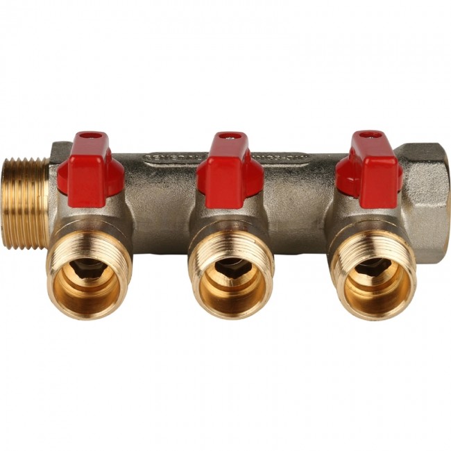 Коллектор 3 отвода с шаровыми кранами STOUT 3/4" 1/2" (красные ручки) (SMB 6200 341203) в Санкт-Петербурге Коллектор 3 отвода с шаровыми кранами STOUT 3/4" 1/2" (красные ручки) (SMB 6200 341203) в Санкт-Петербурге